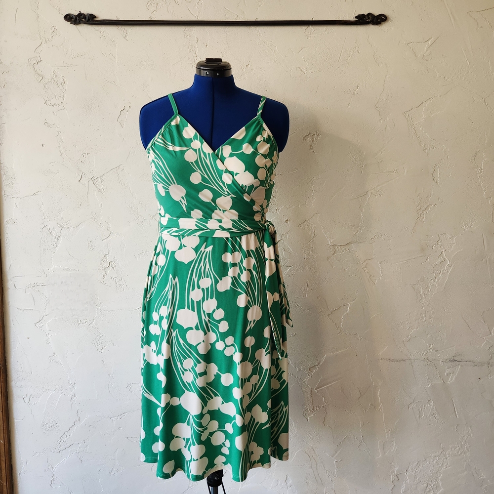 Merona Green and White Knit Floral Summer Dress Size M